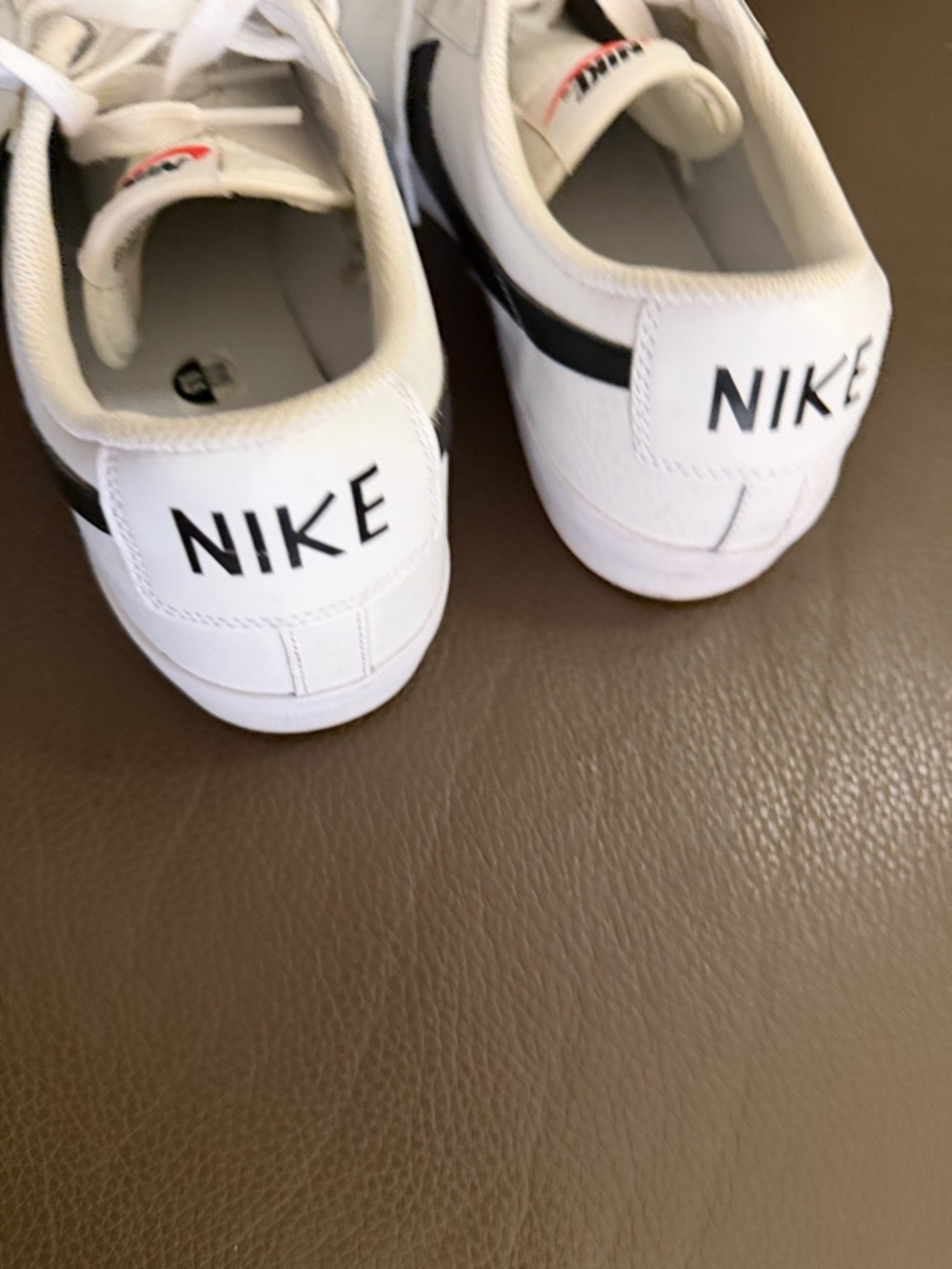 Nike Men’s White Sneakers with Black Swoosh and Red Tongue Logo - Picture 4 of 7